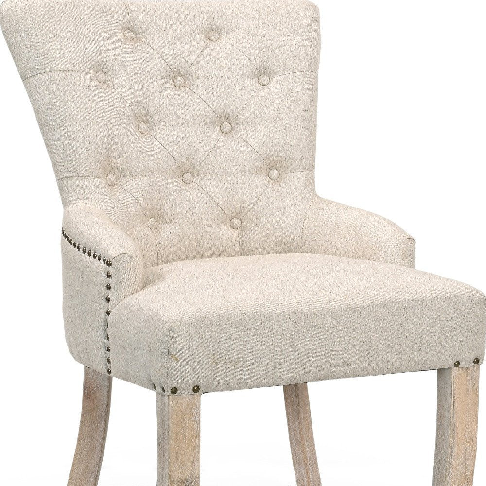 24" Beige Fabric Tufted Arm Chair HomeRoots