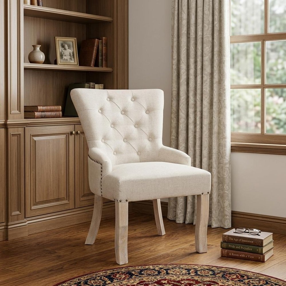 24" Beige Fabric Tufted Arm Chair HomeRoots