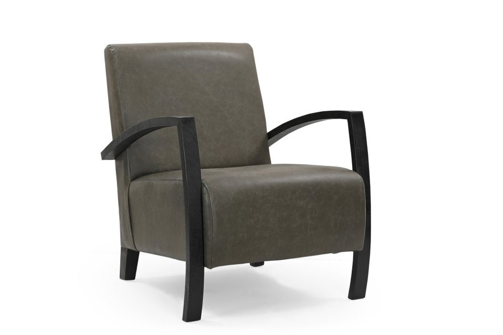 26" Green And Black Top Grain Leather Arm Chair HomeRoots