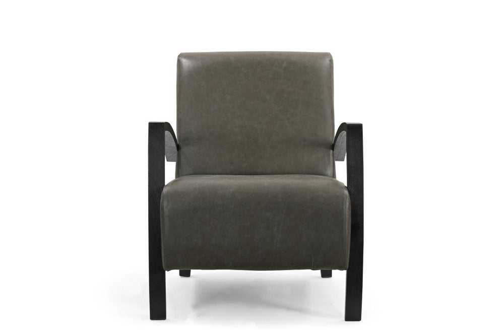 26" Green And Black Top Grain Leather Arm Chair HomeRoots