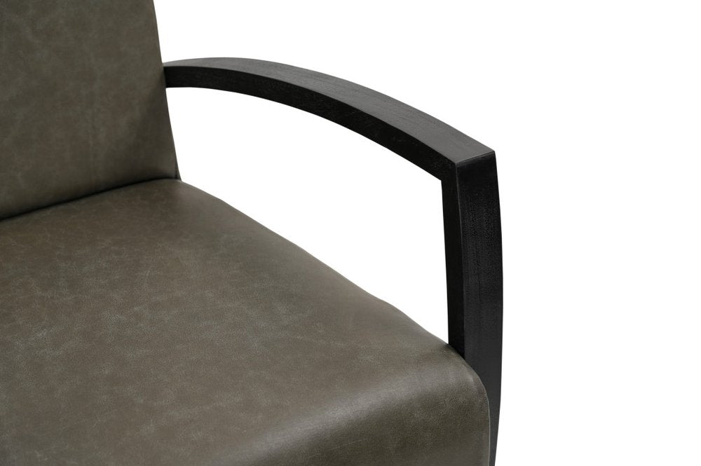 26" Green And Black Top Grain Leather Arm Chair HomeRoots