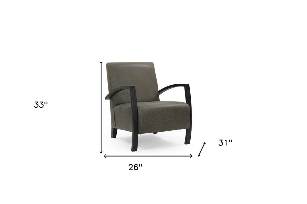 26" Green And Black Top Grain Leather Arm Chair HomeRoots