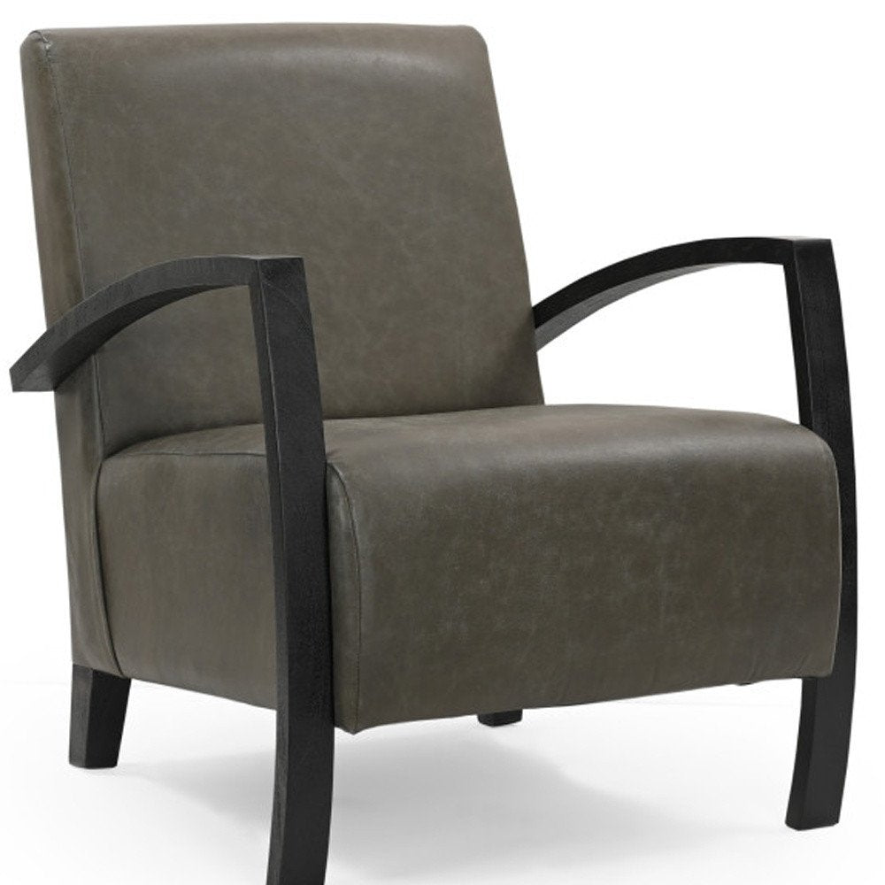 26" Green And Black Top Grain Leather Arm Chair HomeRoots
