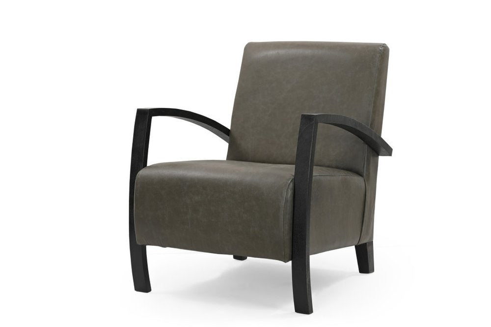 26" Green And Black Top Grain Leather Arm Chair HomeRoots