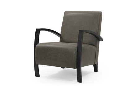 26" Green And Black Top Grain Leather Arm Chair HomeRoots