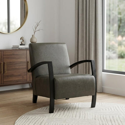26" Green And Black Top Grain Leather Arm Chair HomeRoots
