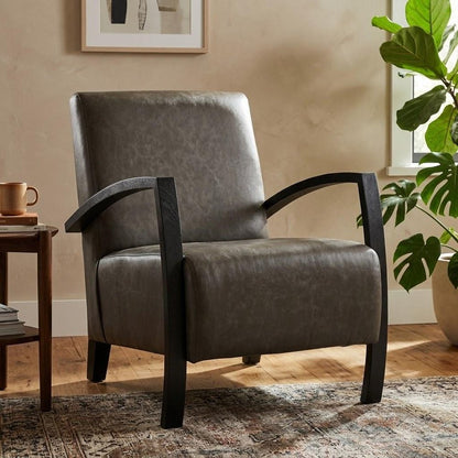 26" Green And Black Top Grain Leather Arm Chair