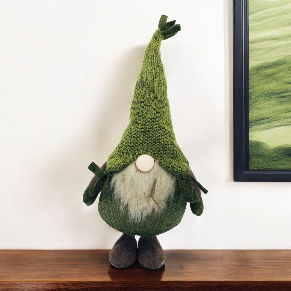 23" Green And White Fabric Standing Gnome HomeRoots