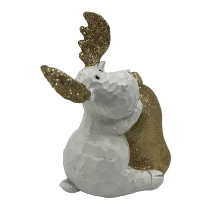 9" White And Gold Polyresin Moose Christmas Figurine HomeRoots