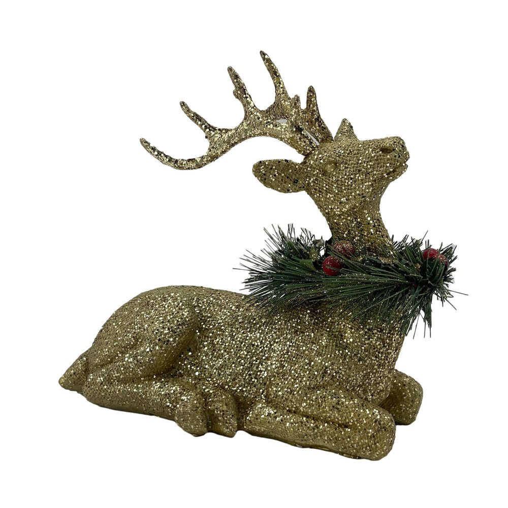 9" Gold Green And Red Polyresin Reindeer Christmas Reindeer Figurine HomeRoots