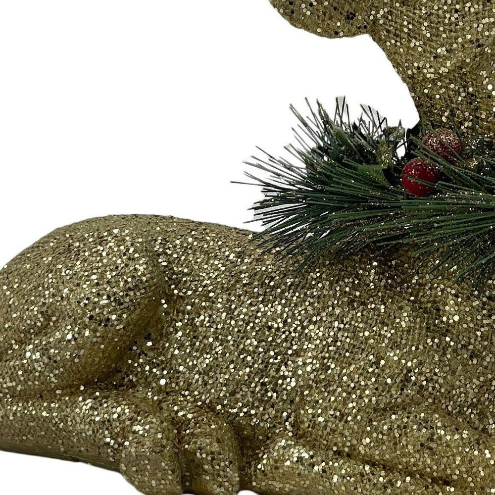 9" Gold Green And Red Polyresin Reindeer Christmas Reindeer Figurine HomeRoots