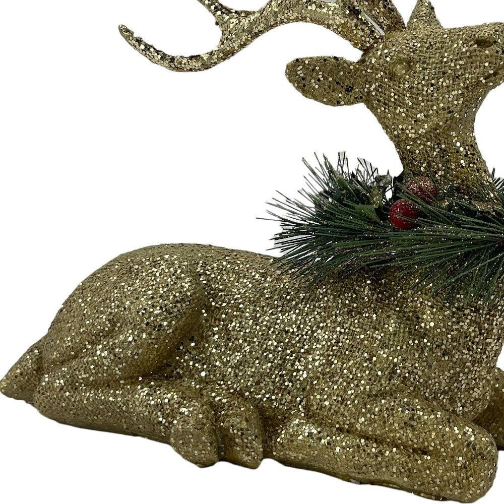 9" Gold Green And Red Polyresin Reindeer Christmas Reindeer Figurine HomeRoots
