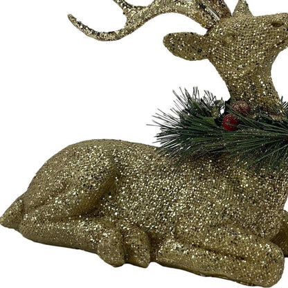 9" Gold Green And Red Polyresin Reindeer Christmas Reindeer Figurine HomeRoots