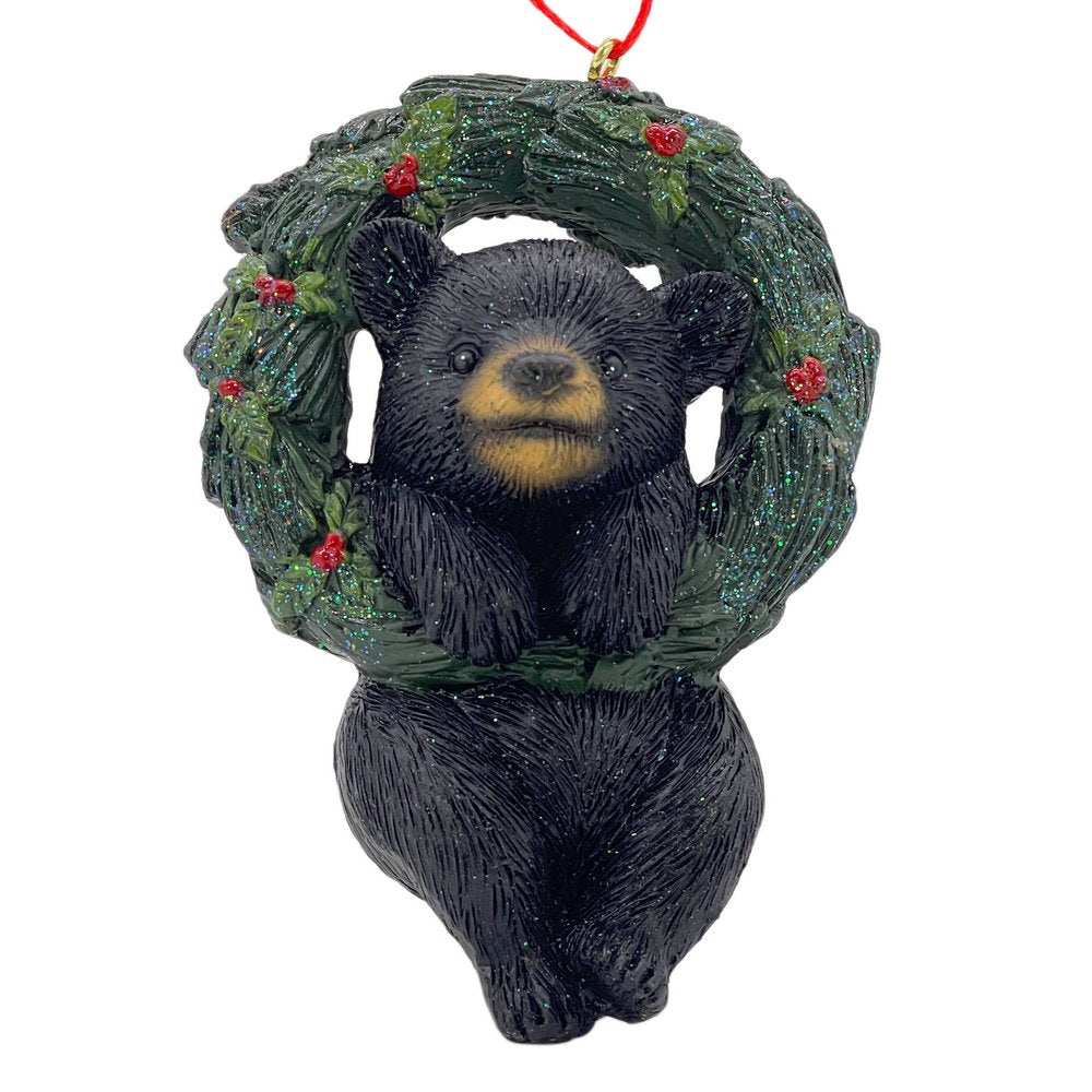 5" Black Green And Red Resin Bear Christmas Santa Figurine HomeRoots