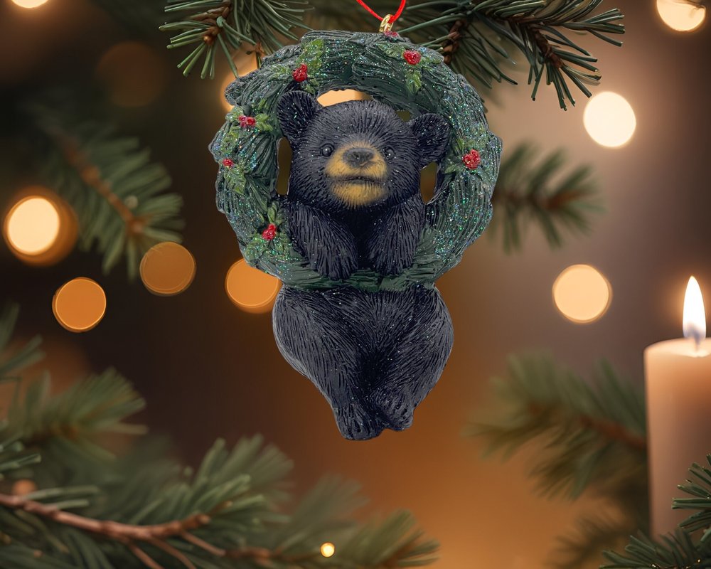 5" Black Green And Red Resin Bear Christmas Santa Figurine HomeRoots