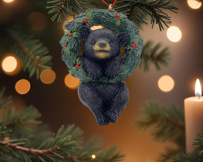 5" Black Green And Red Resin Bear Christmas Santa Figurine HomeRoots