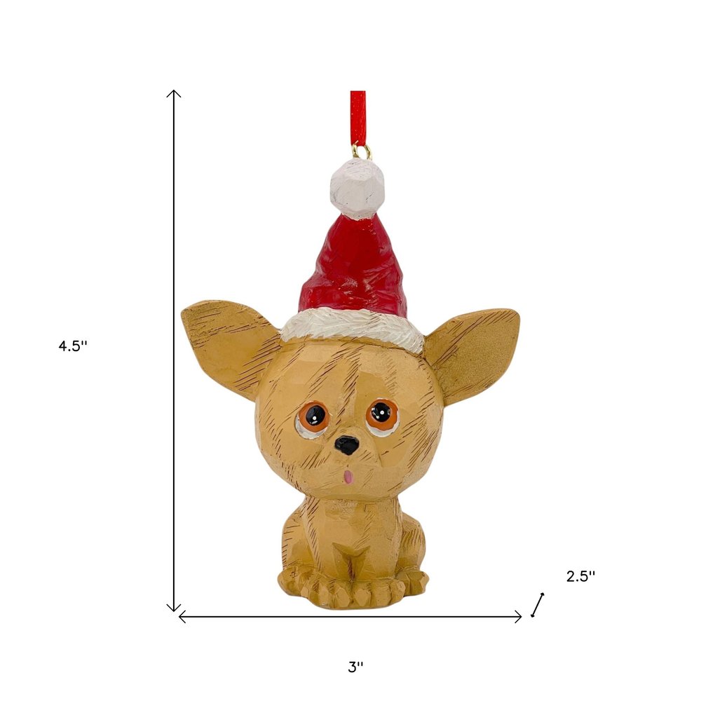 5" Brown Red And White Resin Dog Christmas Santa Figurine HomeRoots