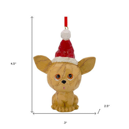 5" Brown Red And White Resin Dog Christmas Santa Figurine HomeRoots
