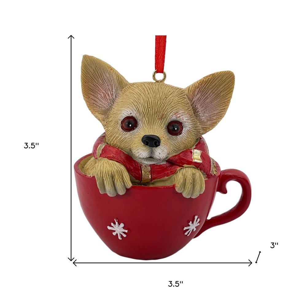 4" Brown And Red Resin Dog Christmas Santa Figurine HomeRoots