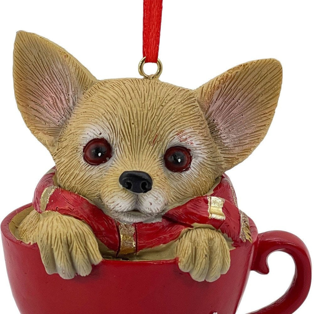 4" Brown And Red Resin Dog Christmas Santa Figurine HomeRoots