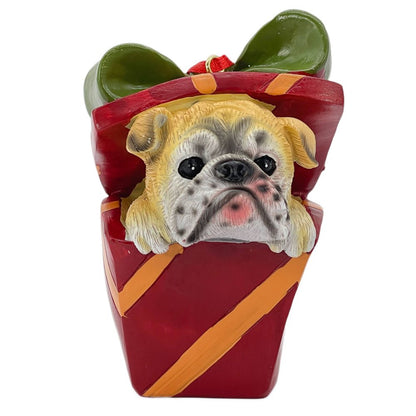 4" Brown Red And Green Resin Dog Christmas Santa Figurine HomeRoots