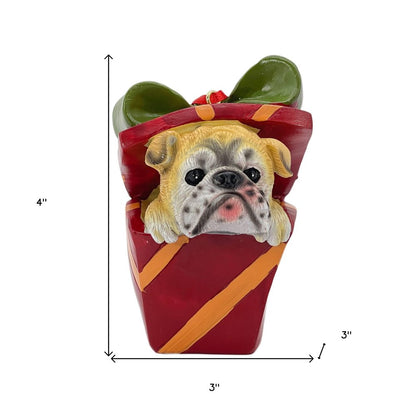 4" Brown Red And Green Resin Dog Christmas Santa Figurine HomeRoots