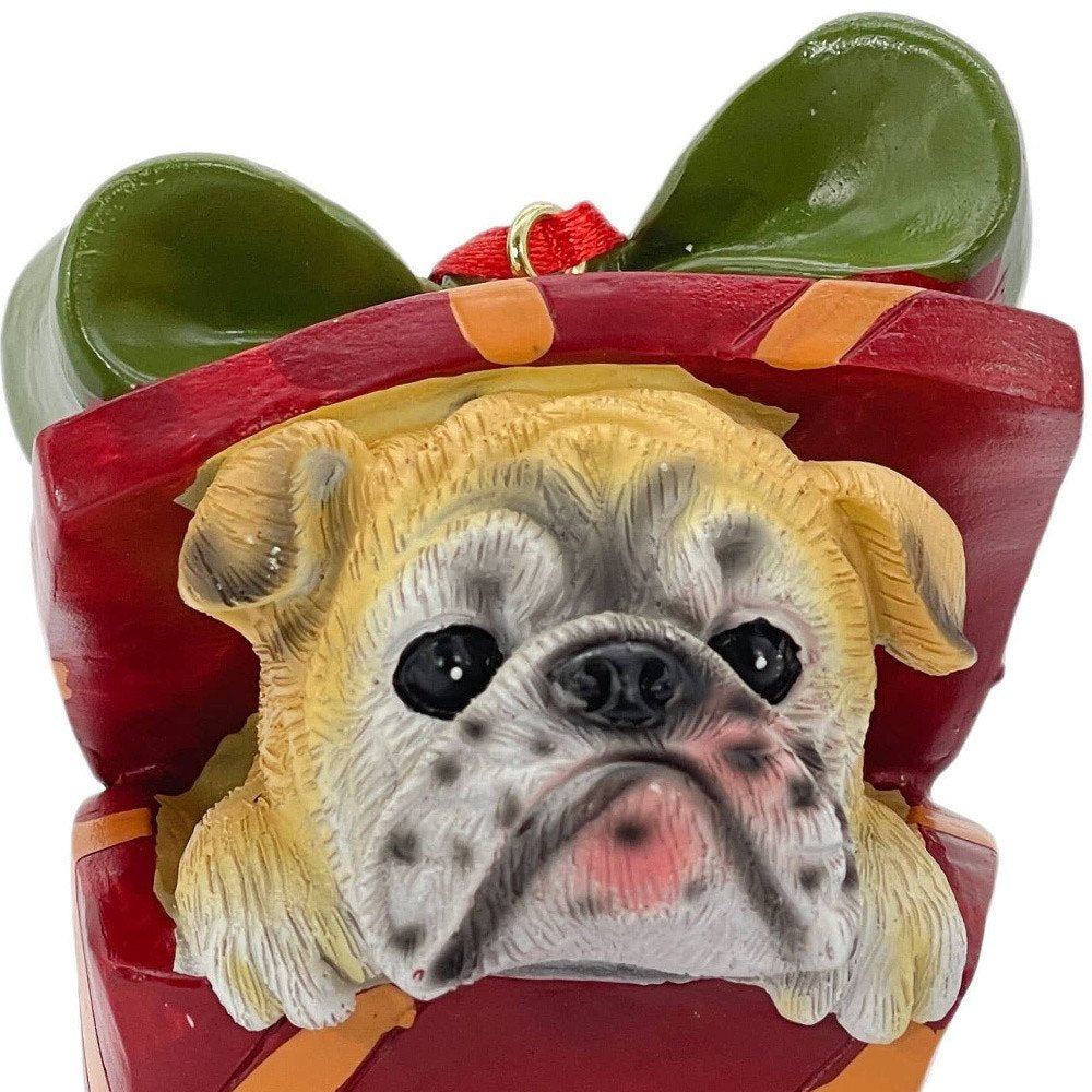 4" Brown Red And Green Resin Dog Christmas Santa Figurine HomeRoots
