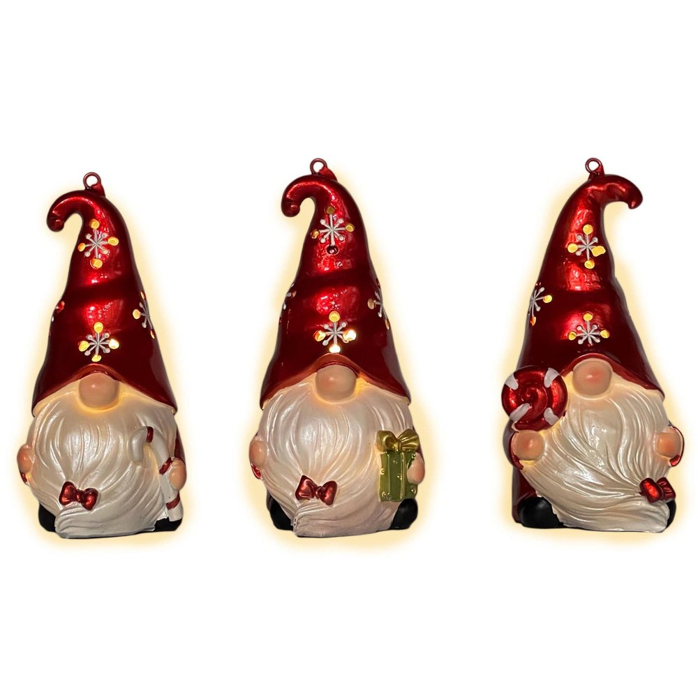 Set of Three Animated White And Red Resin Hanging Figurine Ornament s HomeRoots