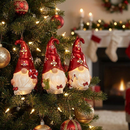 Set of Three Animated White And Red Resin Hanging Figurine Ornament s HomeRoots