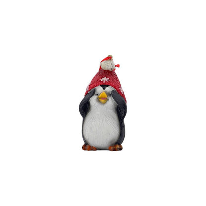 Set of Three Black White And Red Resin Penguin Christmas Reindeer Figurine HomeRoots