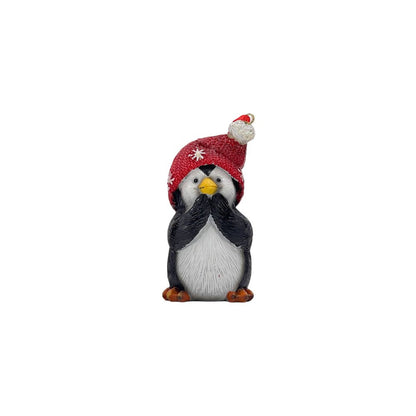 Set of Three Black White And Red Resin Penguin Christmas Reindeer Figurine HomeRoots