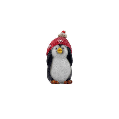 Set of Three Black White And Red Resin Penguin Christmas Reindeer Figurine HomeRoots