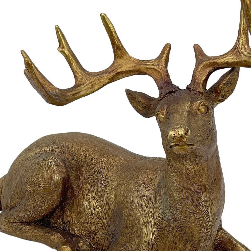 14" Antiqued Gold Resin Deer Tabletop Sculpture — view 2