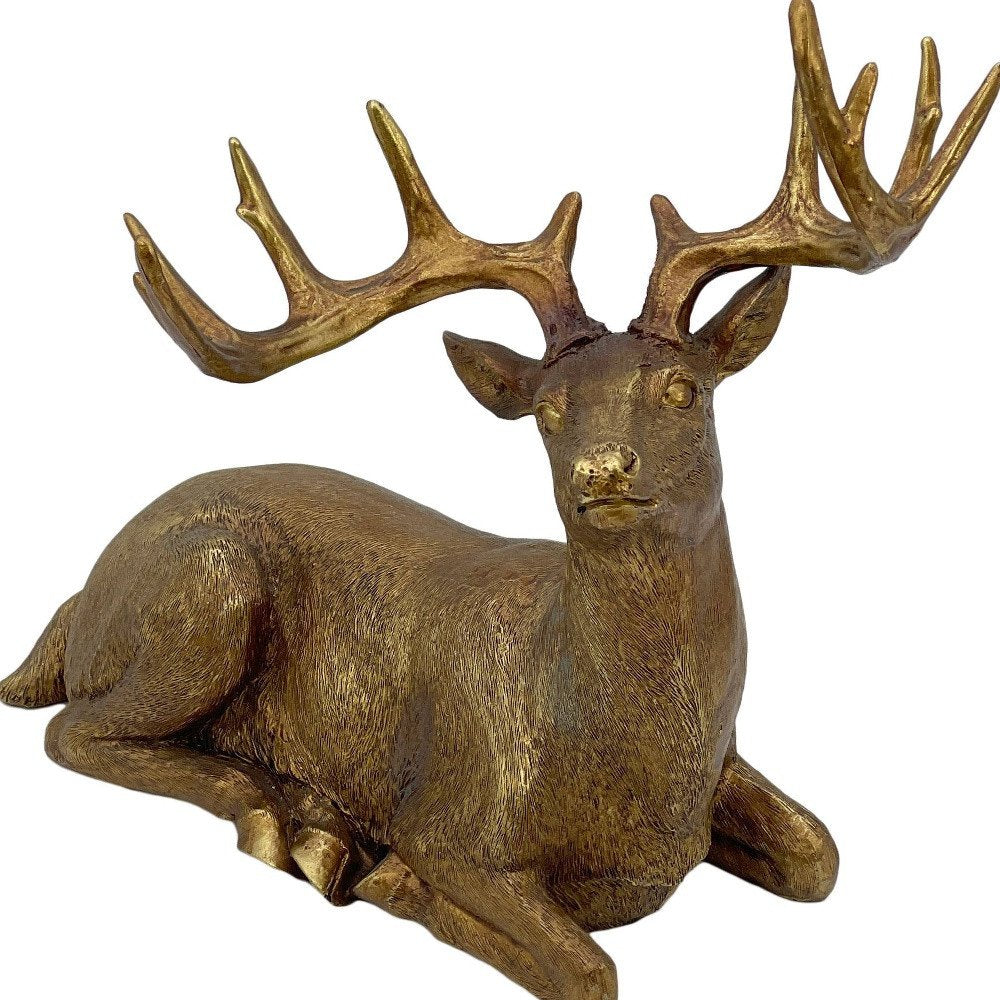 14" Antiqued Gold Resin Deer Tabletop Sculpture HomeRoots