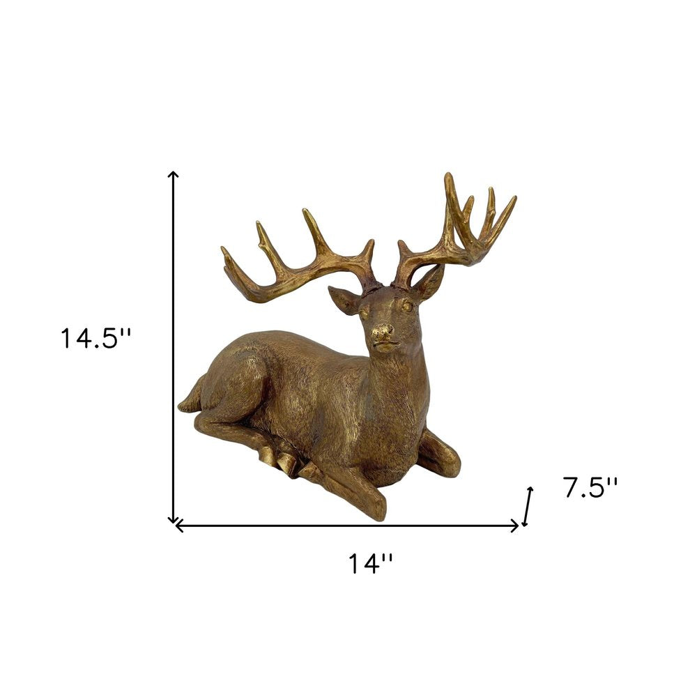 14" Antiqued Gold Resin Deer Tabletop Sculpture HomeRoots