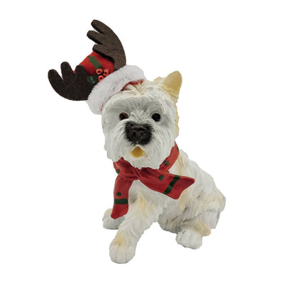 7" White Red And Brown Resin Dog Christmas Reindeer Figurine HomeRoots