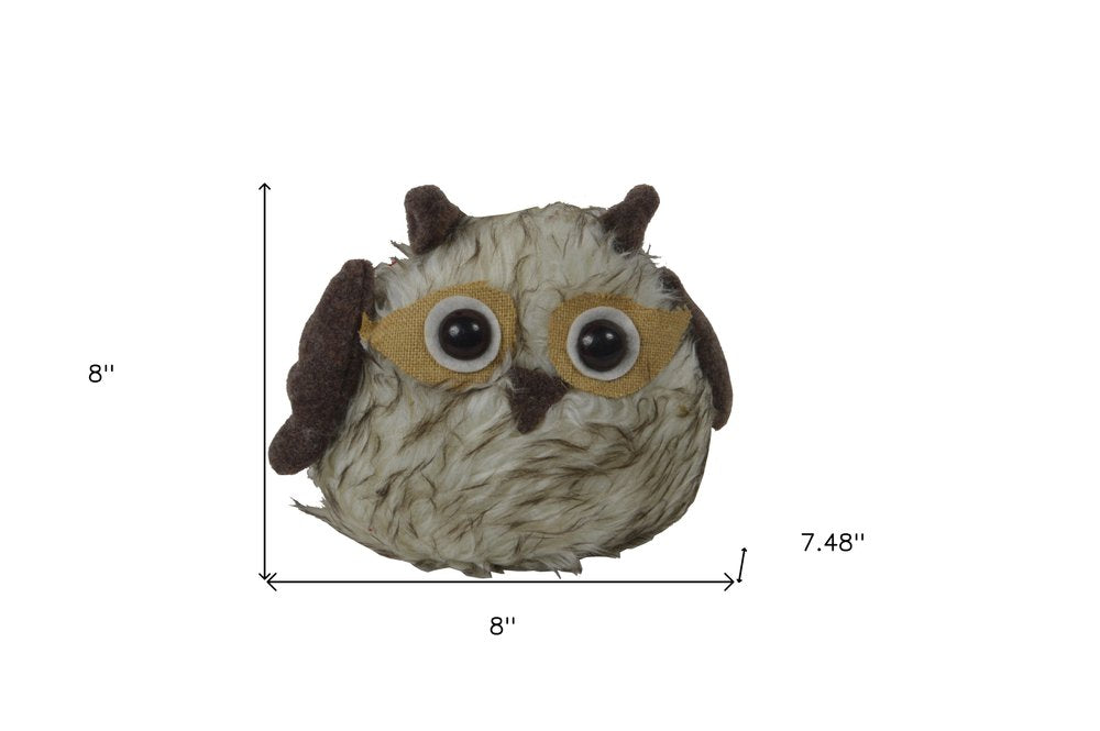 7" Brown White And Yellow Fabric Owl Figurine HomeRoots