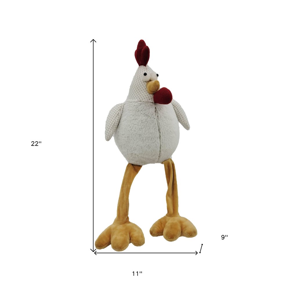 22" White Yellow And Red Fabric Rooster Figurine HomeRoots