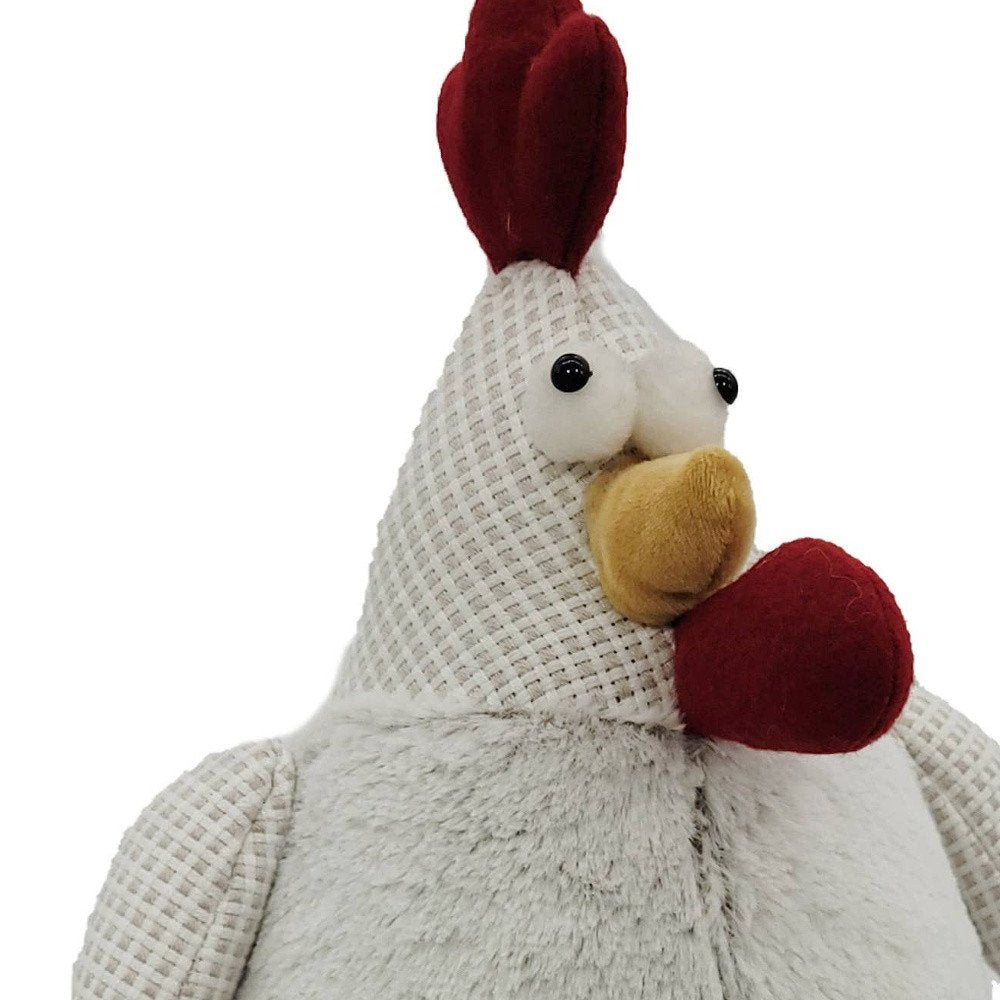 22" White Yellow And Red Fabric Rooster Figurine HomeRoots