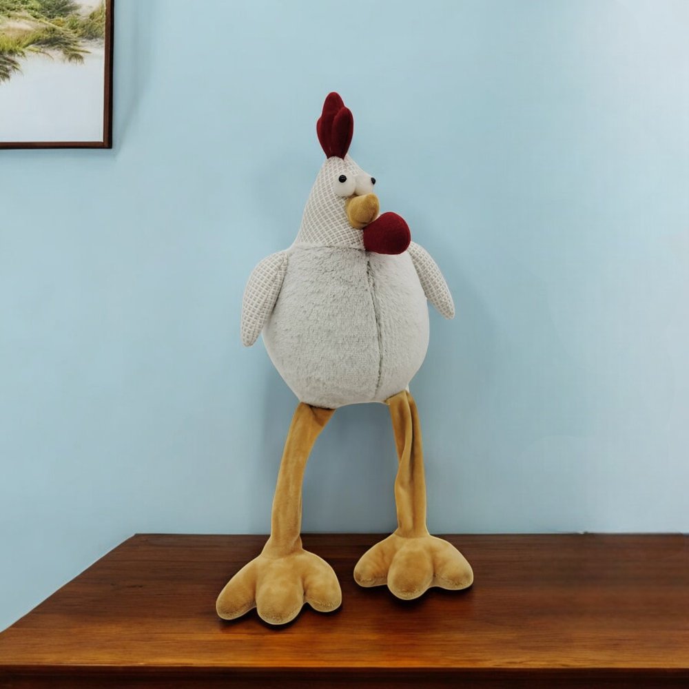 22" White Yellow And Red Fabric Rooster Figurine HomeRoots