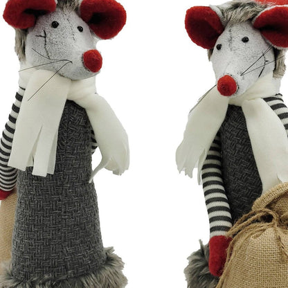 Set of Two Gray Brown And Red Fabric Rodent Christmas Santa and Mrs. Claus Figurine HomeRoots