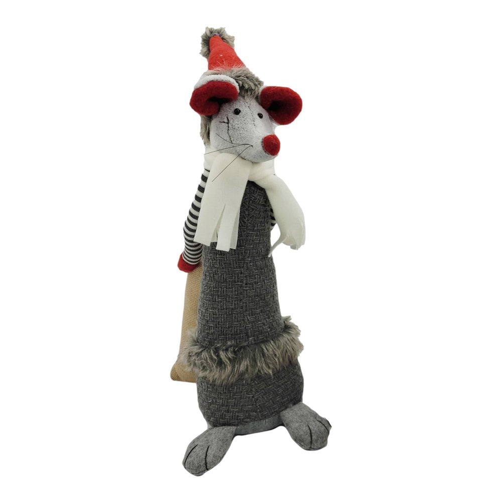 Set of Two Gray Brown And Red Fabric Rodent Christmas Santa and Mrs. Claus Figurine HomeRoots