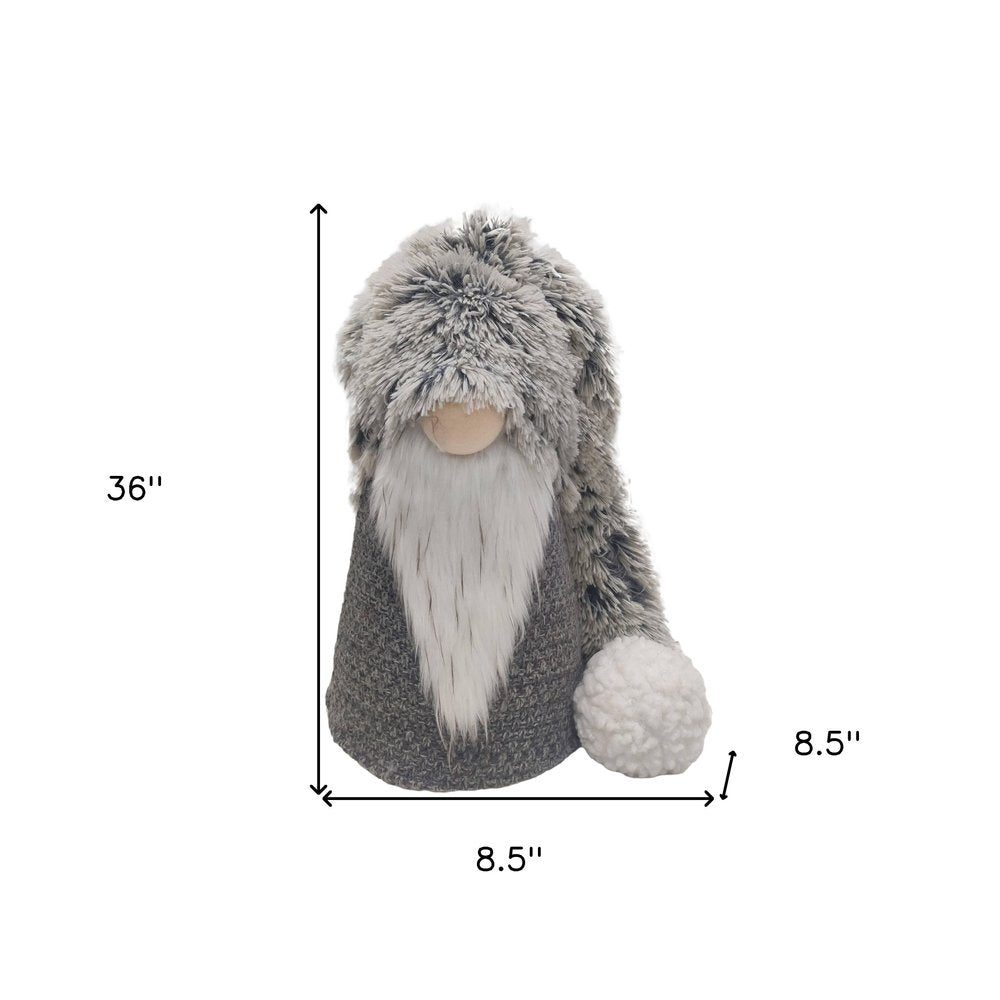 36" Gray And White Fabric Christmas Santa Standing Gnome HomeRoots