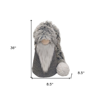 36" Gray And White Fabric Christmas Santa Standing Gnome HomeRoots