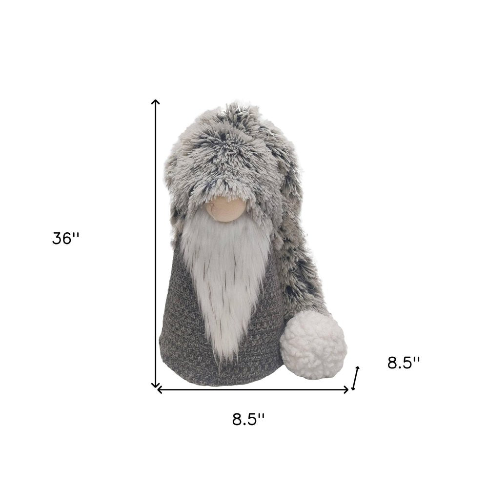 36" Gray And White Fabric Christmas Santa Standing Gnome HomeRoots