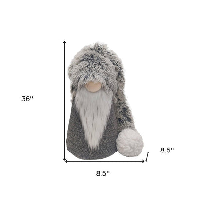 36" Gray And White Fabric Christmas Santa Standing Gnome HomeRoots