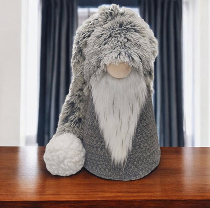 36" Gray And White Fabric Christmas Santa Standing Gnome HomeRoots
