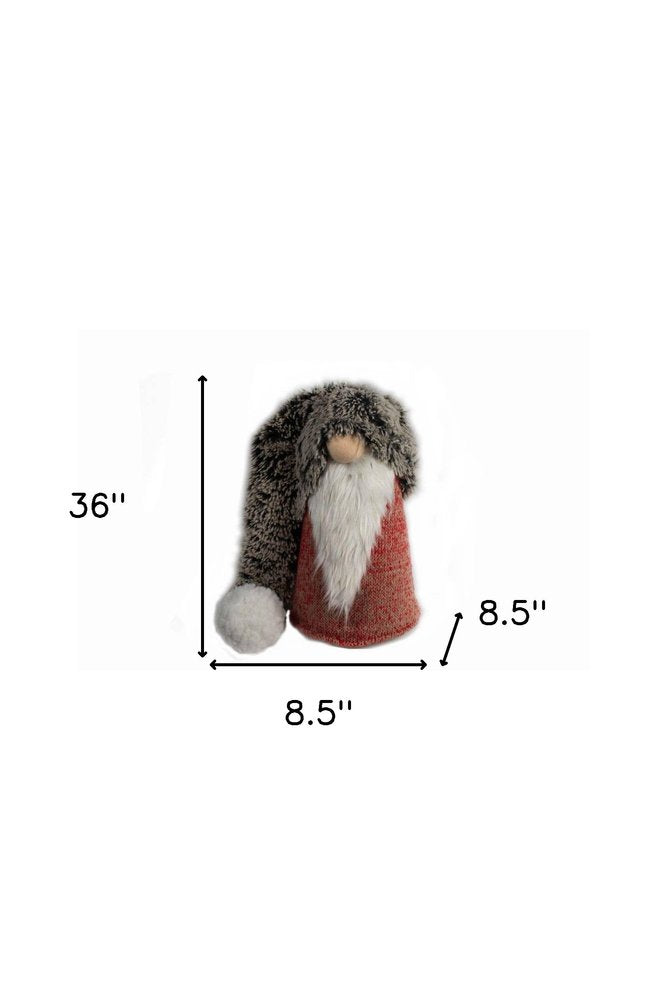36" Red Gray And White Fabric Christmas Santa Standing Gnome HomeRoots