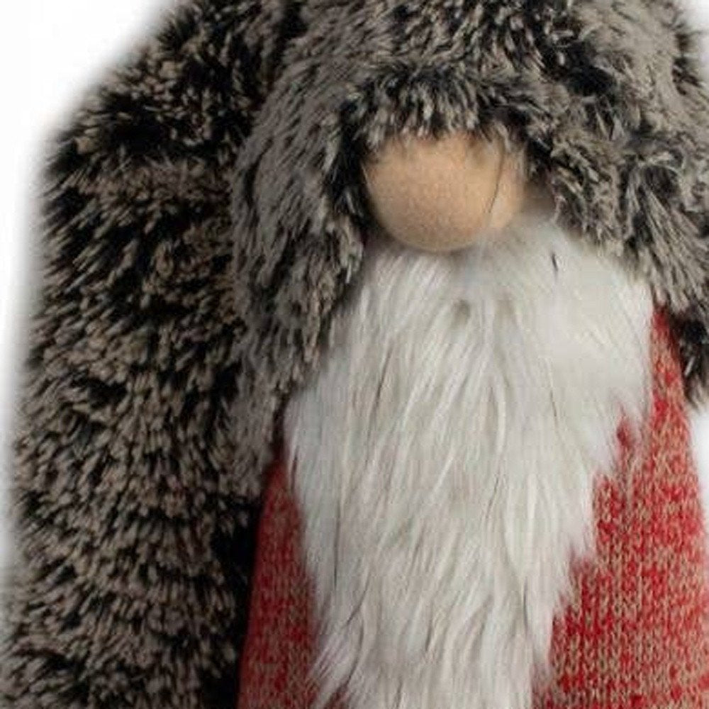 36" Red Gray And White Fabric Christmas Santa Standing Gnome HomeRoots