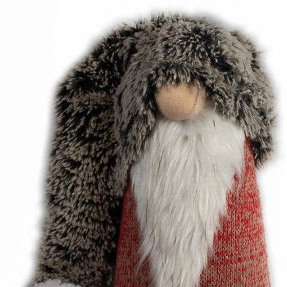 36" Red Gray And White Fabric Christmas Santa Standing Gnome HomeRoots
